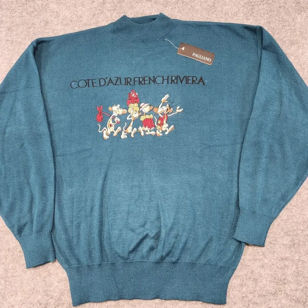 VTG Pagliano Mens L Large Cote D'Azur French Riviera Knit Embroidered Sweater‎